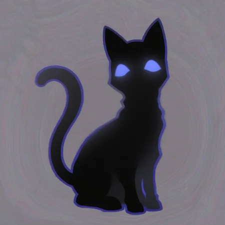 shadow_cat, black cat, silhouette, shadow energy, blue sclera, no pupils, looking at viewer, sitting on haunches, solo, simple background