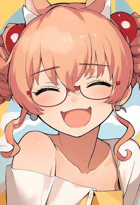 daisukerichard, akai sashimi, tony taka,
stylized, cartoonized,
newest, masterpiece, highres, year 2024, year 2023,
Meica05, Naomi Orthmann, solo, smile, open mouth, jewelry, closed eyes, earrings, glasses
<lora:ponyv4_noob1_2_adamW:0.7>