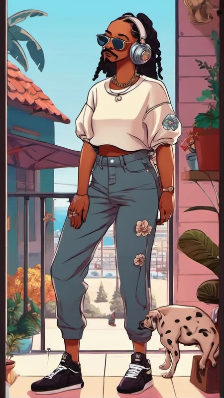 A full body shot of sexy Snoop dogg as a Lofi Girl <lora:SDXL-LofiGirl-Lora:1>, Very detailed, clean, high quality, sharp image