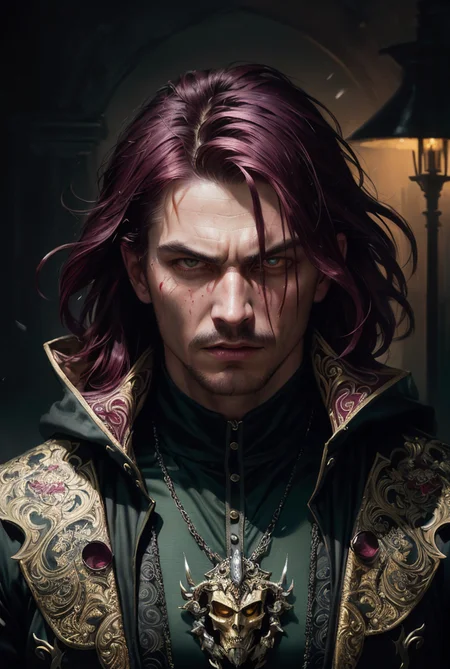 (masterpiece), (extremely intricate), fantasy, (((realistic portrait of an evil hermit, male, villain, anti hero, evil face, masculine face, medium hair, Maroon hair, wicked, cruel, sinister, malicious, ruthless, masculine, athletic))), (((dark bloody clothing, intricate details on clothing))), (perfect composition:1.4), aspect ratio 1:1, beach, deviantart hd, artstation hd, concept art, detailed face and body, award-winning photography, margins, detailed face, professional oil painting by Ed Blinkey, Atey Ghailan, Jeremy Mann, Greg Manchess, Alex Gray, trending on ArtStation, trending on CGSociety, intricate, high detail, sharp focus, dramatic, award winning matte drawing cinematic lighting octane render unreal engine volumetrics dtx