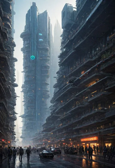 (The imagination of future cities, future buildings, future streets, future vehicles, future mass transportation, future pedestrians:1.3),
Futurism, industrial style, rich light and shadow, scifi, realistic,
(dark fantasy style:1.1),(creeping fog:0.9),
(white and dark gray colors:1.1), (harmonious colors:1.0),
[:traffic|windows|railing|stair|balcony|terrace|crowd|Sidewalk|vehicle|trees|equipment| detailed signal_details:0.7], [:marble|granite|lbrick|tile|metal|concrete|glass|foliage_material texture:0.7], 
(real landscape:1.1), (blurred background:1.0), 
(buildings|BREAK|trees|BREAK|Crowd|buildings|BREAK|trees|BREAK|Crowd|buildings|BREAK|trees|BREAK|Crowd:0.5), [(background, more_details:0.3), (more_details:0.6), (more_details:0.9), (more_details:1.2):0.65],
easynegative, BadDream, great lighting, clear, futuresurban, industrialbuilding