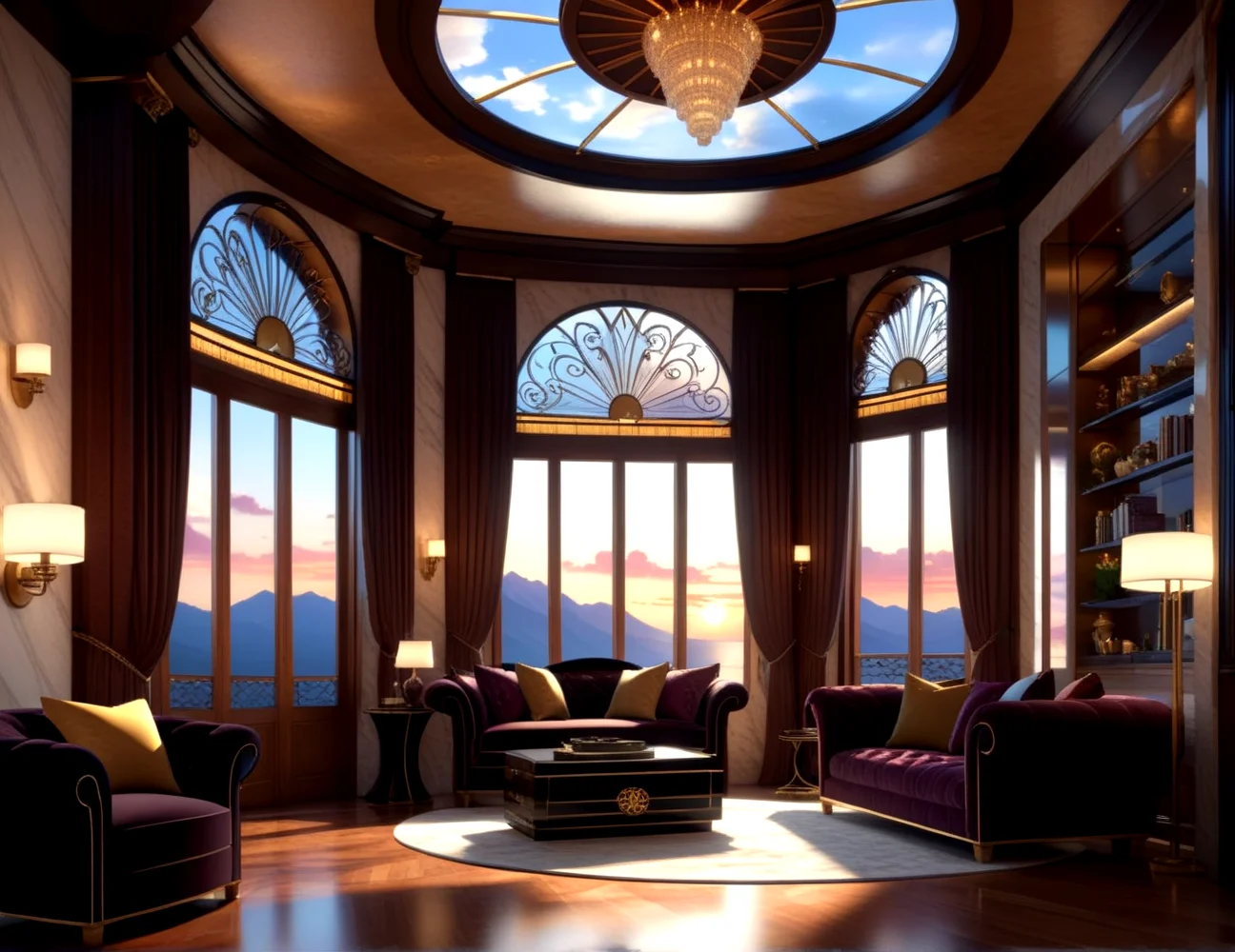 score_9, score_8_up, score_7_up,
<lora:Art_Deco_Interior_(Architecture)_(SDXL)_(AD):1> art deco, interior, architecture, interior design, marble, limestone, intricately designed (windows, doors, metals doors, ceiling, lamp, lighting, chandelier, metal wall panels, wood wall panels, ceiling panels, ), penthouse, living room, dining room, bathroom, office, bedroom, large window, fireplace,  arched coffered ceiling, luxury, 
8K, In'ei, chiaroscuro, rim lighting, perfect depth of field shot, ray tracing, 8K CGI render, beautiful, subsurface scattering, detailed fluffy anime clouds, photographic realism, soft lighting, soft shading,  art by Thomas Kinkade,
BREAK zPDXL, zPDXLxxx,  <lora:wowifierXL:0.2> art by mooncryptowow <lora:sdxl_lightning_8step_lora:0.4> <lora:detailed_notrigger:0.5>