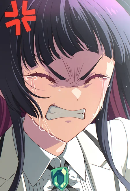 <lora:Kurogane Otoha_illustrious-000056:1>,
Kurogane Otoha, clenched teeth, solo, teeth, angry, closed eyes, anger vein, crying, tears, shirt, portrait, collared shirt, white shirt