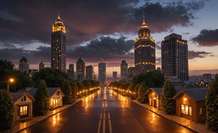 HDR photo of cinematic film still cinematic photo breathtaking score 9, 8k, high quality, lora:skyline:1>, sky, city, lights, night, building, tower, scenery, bidge, architecture, cityscape, skyline, outdoors, skyscraper, background, street, humans, river, cloud, painting, tree, water, . High dynamic range, vivid, rich details, clear shadows and highlights, realistic, intense, enhanced contrast, highly detailed, road,
A city skyline at night. the city is densely populated with tall buildings of various sizes and shapes. the buildings are lit up with colorful lights, creating a vibrant and lively atmosphere. in the center of the image, there is a large clock tower that stands out against the dark sky. on top of the clock tower, there are several people standing on the rooftops, looking out over the city below. the sky is filled with stars and planets, adding to the futuristic feel of the scene. in the foreground, a large wave-like structure can be seen in the bottom right corner, which appears to be floating above the city. the wave is made up of different shades of blue, green, and yellow, representing the colors from the buildings.
score_8_up, score_7_up, BREAK masterpiece