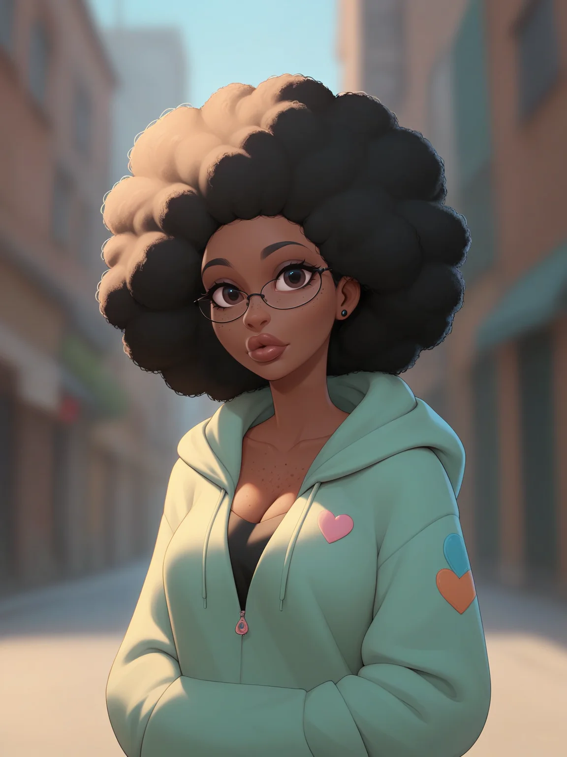 score_9,score_8_up,score_7_up, soberb girl, pale skin, big lips, dark skin, afro rasta hair, miniskirt, colourfull hoodie coat, freckles, cute petite sexy, big chest, flerting, urban background
<lora:detailed_hands:1>