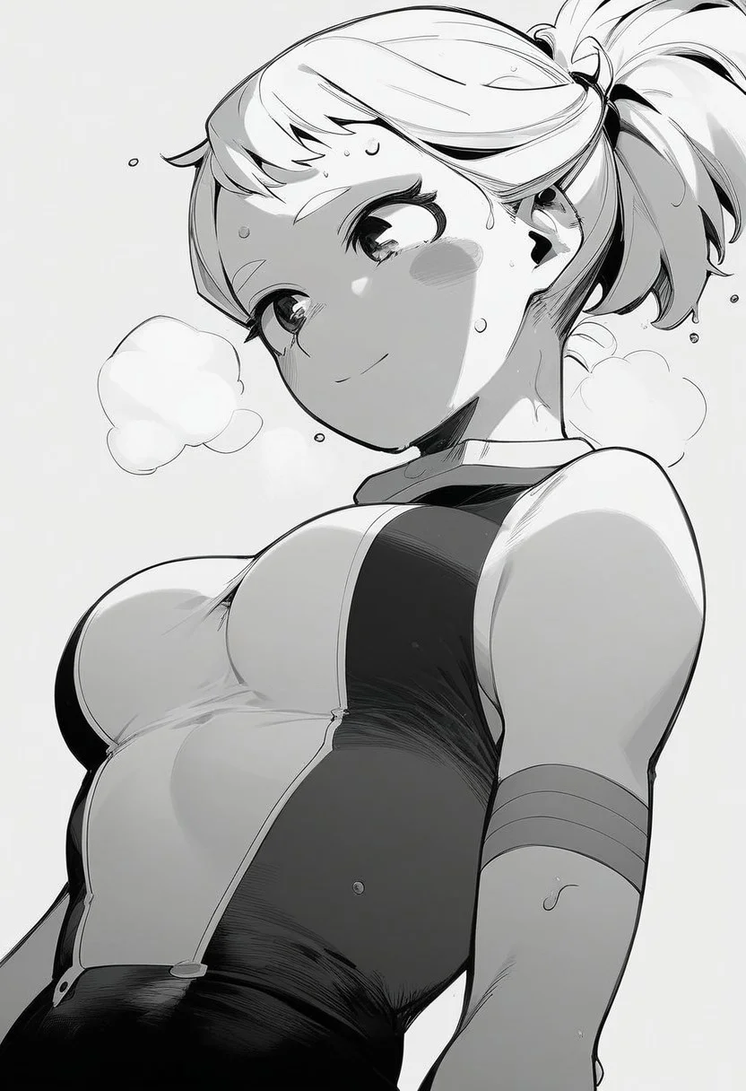 flatshinyskin, score_9, score_8_up, score_7_up , 1girl, 1girl, mosaic censoring, slight seductive pose, slight smile, medium breasts, sweating, breasts,, long skirt, 1girl, solo focus, Upper body, hands behind, wet, sweaty, sweating, steam, lying on back, low angle, under boobs, tying hair, making a ponytail
ochako_uraraka, 1girl, score_9, score_8_up, score_7_up, Monochrome, MANGASTYLE ,bodysuit, solo focus, perfect body, curvey, thick waist, thick body,, skin tight dress, , side view, side focus,
leaning down, head facing down, head leaning down, looking down,