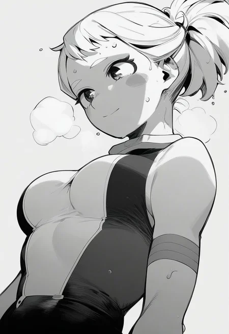flatshinyskin, score_9, score_8_up, score_7_up , 1girl, 1girl, mosaic censoring, slight seductive pose, slight smile, medium breasts, sweating, breasts,, long skirt, 1girl, solo focus, Upper body, hands behind, wet, sweaty, sweating, steam, lying on back, low angle, under boobs, tying hair, making a ponytail
ochako_uraraka, 1girl, score_9, score_8_up, score_7_up, Monochrome, MANGASTYLE ,bodysuit, solo focus, perfect body, curvey, thick waist, thick body,, skin tight dress, , side view, side focus,
leaning down, head facing down, head leaning down, looking down,