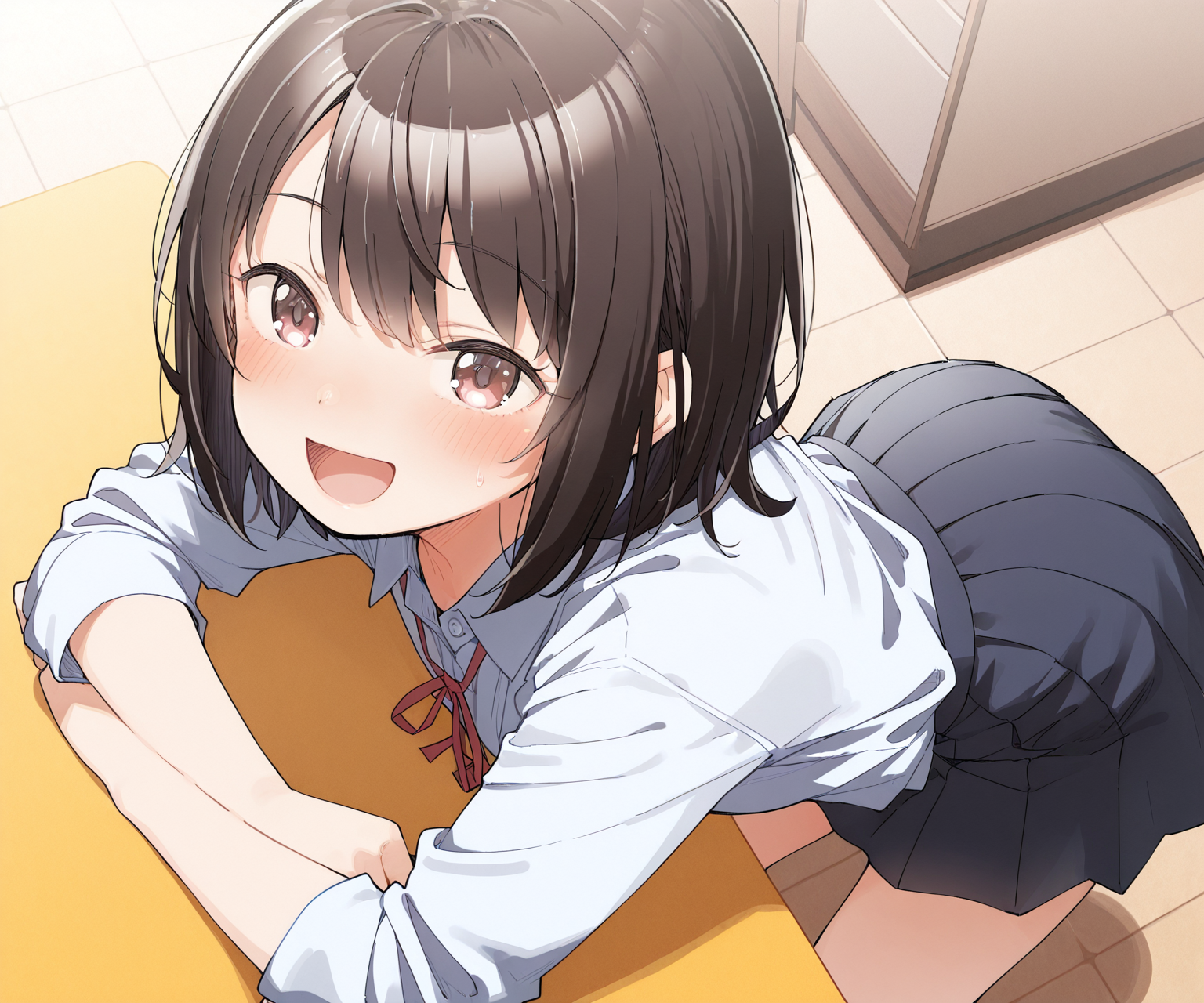 masterpiece, best quality, amazing quality, sfw, 1girl, solo, shirt, skirt, looking at viewer, smile, open mouth,   <lora:kusakashi style ILL-v2:1.2> kusakashi