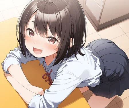 masterpiece, best quality, amazing quality, sfw, 1girl, solo, shirt, skirt, looking at viewer, smile, open mouth, <lora:kusakashi style ILL-v2:1.2> kusakashi