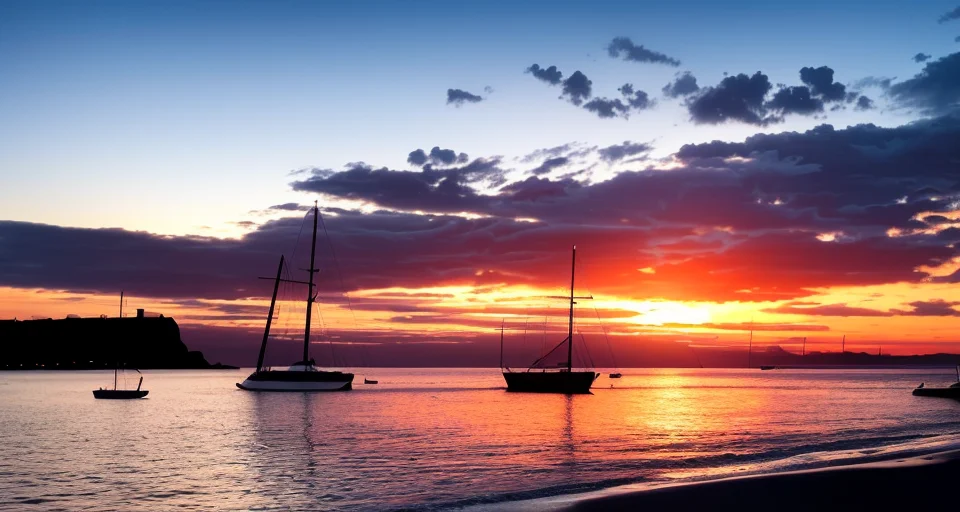 ((masterpiece)), (realistic), (sunset:1.2), (seascape:1.2), (colorful sky), (seagulls:1.1), (beach:1.1), (waves:1.1), (rocks:1.1), (boats:1.1), (reflection:1.2), (silhouette:1.2), (harbor:1.2), (peaceful:1.1), (serene:1.1), (tranquil:1.1), (calming:1.1), (harmonious:1.2),
The sun was setting over the horizon, painting the sky in a breathtaking array of colors. Shades of pink, orange, and yellow blended together to create a vibrant and colorful sky. Seagulls flew gracefully overhead, their wings casting shadows on the calm waters below. The beach was a peaceful and serene place, with waves gently lapping at the shore. Smooth rocks scattered along the coastline, providing a perfect spot for a quiet moment of reflection. Boats floated in the harbor, their masts creating silhouettes against the colorful sky. The reflection of the sky in the water created a harmonious and tranquil atmosphere. As the sun disappeared below the horizon, the sky turned darker, but the sense of calm remained, leaving a feeling of peacefulness and contentment.