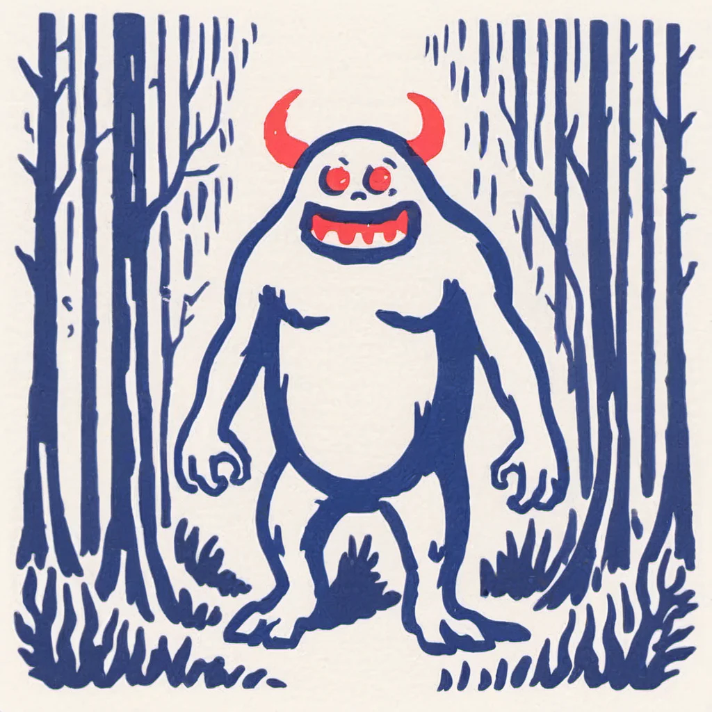 illustration, scared monster in the forest, on a white background <lora:Bichro-XL-000009:1>