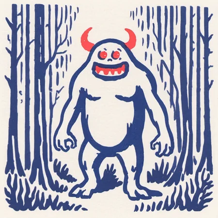 illustration, scared monster in the forest, on a white background <lora:Bichro-XL-000009:1>