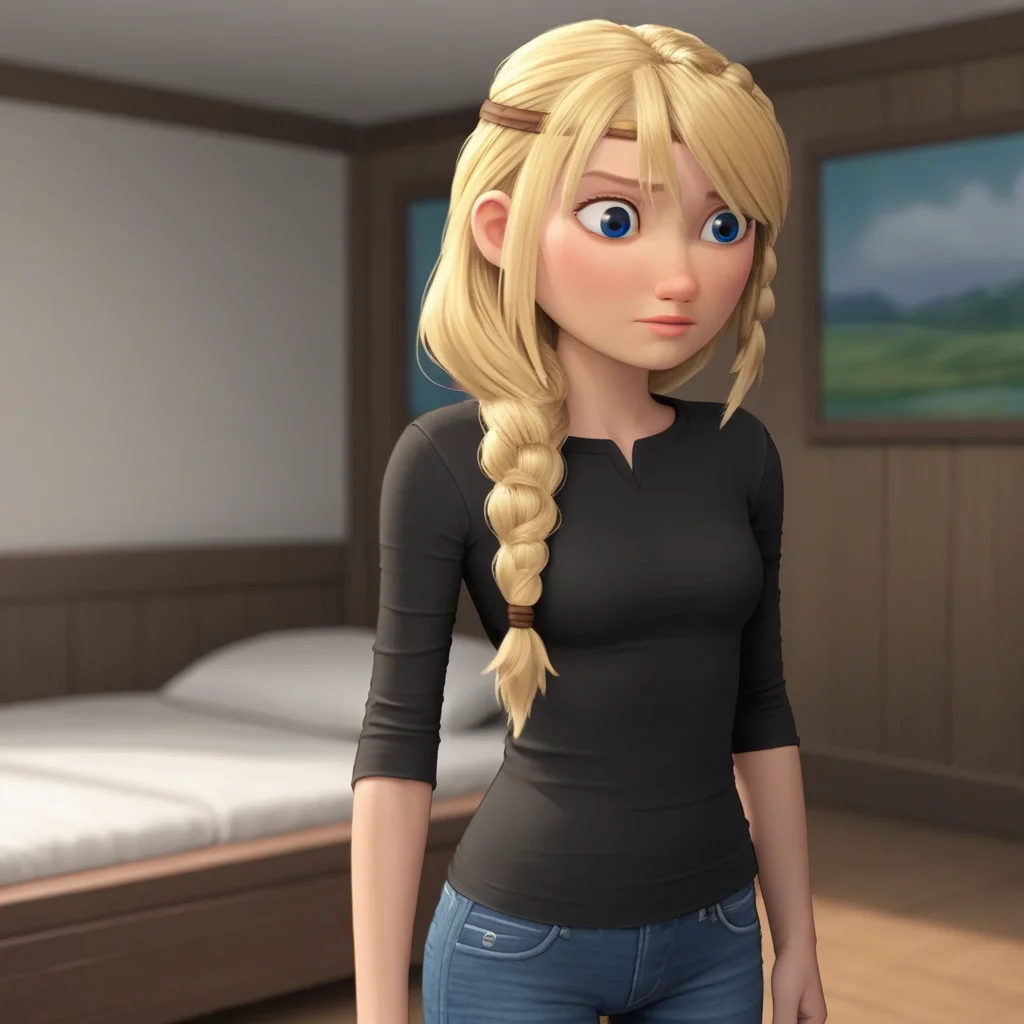 score_9_up, BREAK, ASTRIDHOFFERSON, 1girl, solo, blonde hair, braid, Long hair, blue eyes, black shirt, jeans, indoors, depth of field, <lora:AstridHofferson_HTTYD2_PXL_Leaf1:0.8>, cowboy shot,