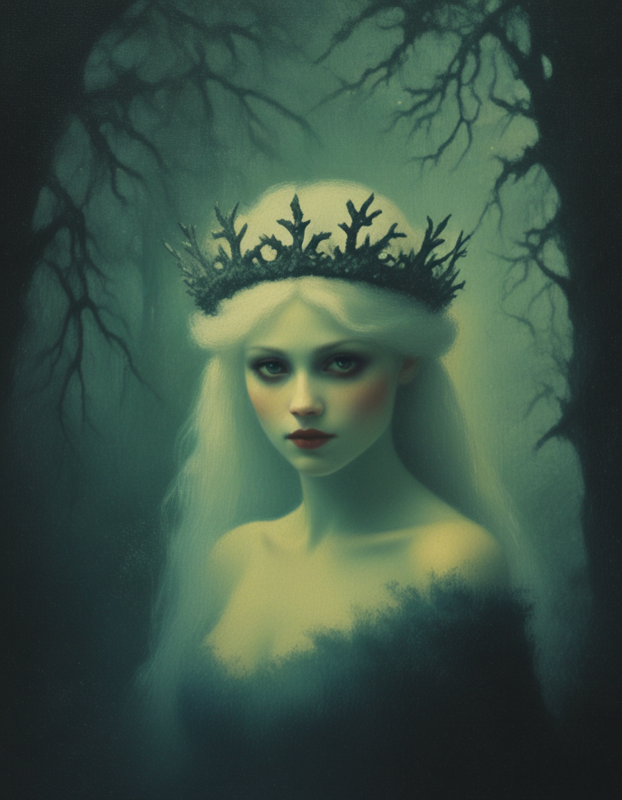 novuschroma style snow queen in a creepy forest <lora:107_novuschroma_1:1>, <lora:sdxl_lightning_8step_lora:1>