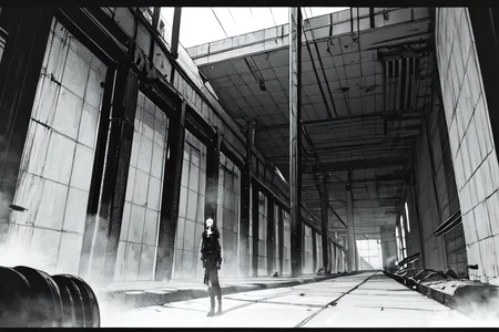 highly insanely detailed, masterpiece, top quality, best quality, highres, 4k, 8k, RAW photo, (very aesthetic, beautiful and aesthetic),
tsutomu nihei,nihei_tsutomu,blame!,blame gakuen!,abara,TNstyle,sidonia_no_kishi,ventilation fan,ventilation shaft,dark sky,black sky,tentacles,mist,smoke,foggy,fog,letterboxed,gauna,gauna mech,bridge,bones,star \(sky\),starry sky,concrete walls,metal walls,air conditioner,buildings,wire,dome,fence,clouds,machinery,walkway,drainpipe,cables,tubes,industrial pipes,
<lora:blameLora_v10:0.5>,
(1girl:1.3),
solo focus,
shimmering silver background,âââ