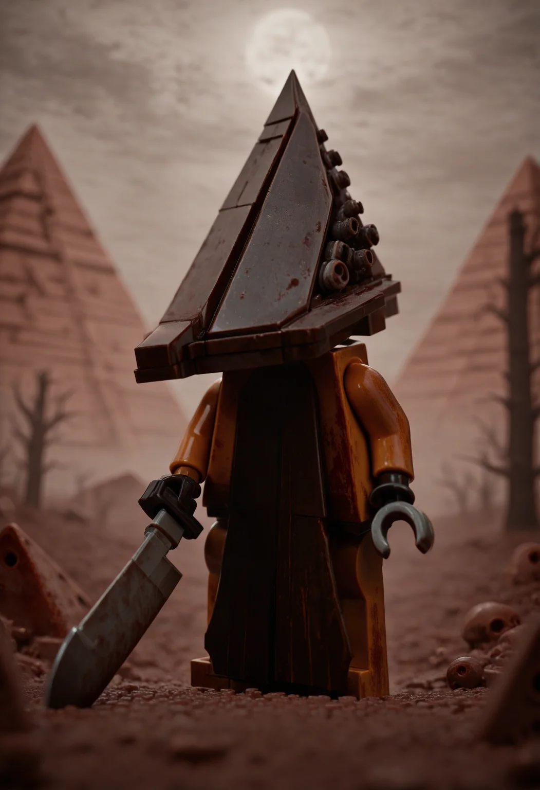absurdres, highly-detailed, best quality, masterpiece, very aesthetic, amazing quality, l3g0,  1boy, Pyramid Head (Silent Hill), holding absurdly large knife, horror (theme), horror background