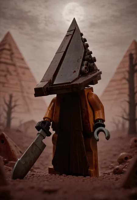 absurdres, highly-detailed, best quality, masterpiece, very aesthetic, amazing quality, l3g0, 1boy, Pyramid Head (Silent Hill), holding absurdly large knife, horror (theme), horror background