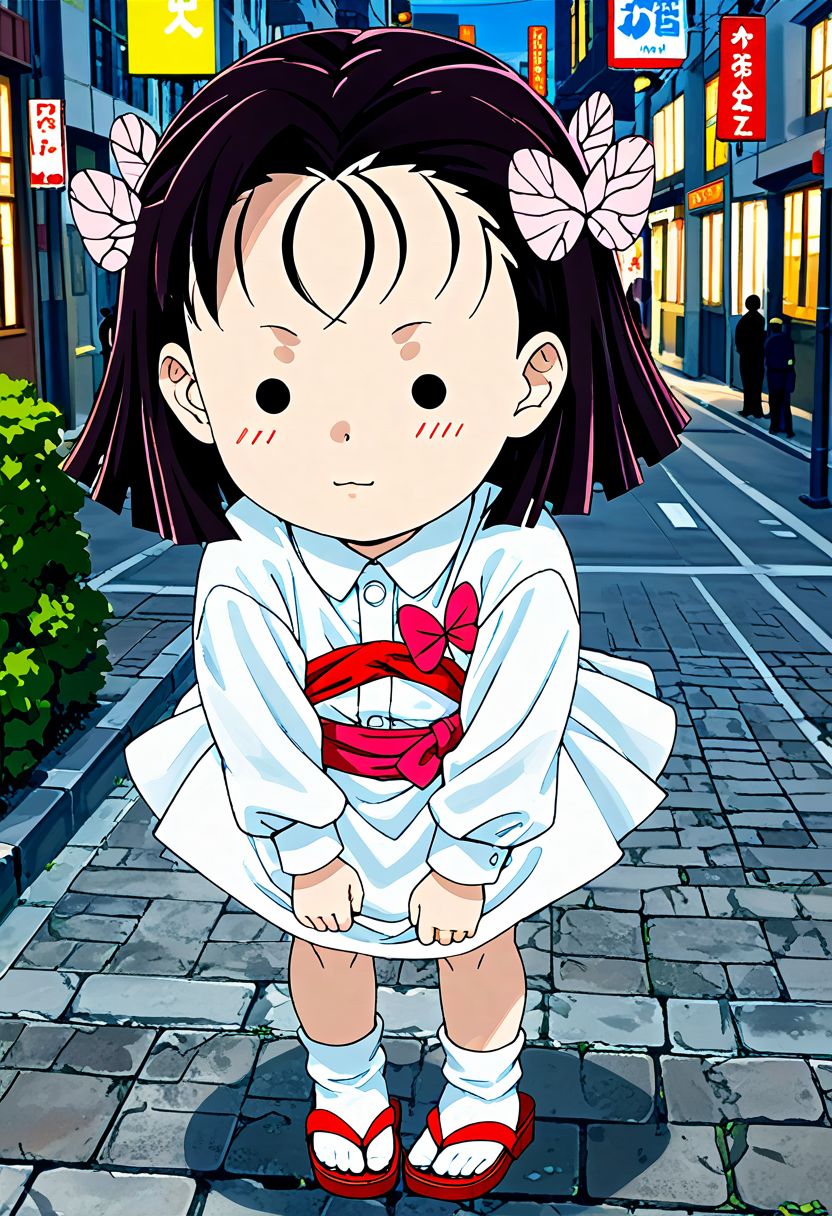 <lora:Hyper-SDXL-8steps-lora:1><lora:Fixhands_anime_bdsqlsz_V1:1> zPDXL2, score_9, score_8_up, score_7_up, source_anime, intricate details, perfect anatomy BREAK
1girl, solo, chibi, (ds-terauchikiyo, pink hair ribbon, pink butterfly hair ornament, medium hair:1.3), black hair, black eyes, collared shirt, white dress, pink obi, white skirt, white socks, sandal,
dutch angle, bent over, Sleepy, Drooping eyelids, half-closed eyes, and a slightly dazed expression.,
outdoors, city, tokyo, japan,
<lora:ds-butterfly_mansion_girls_XL(pony)v10:1>