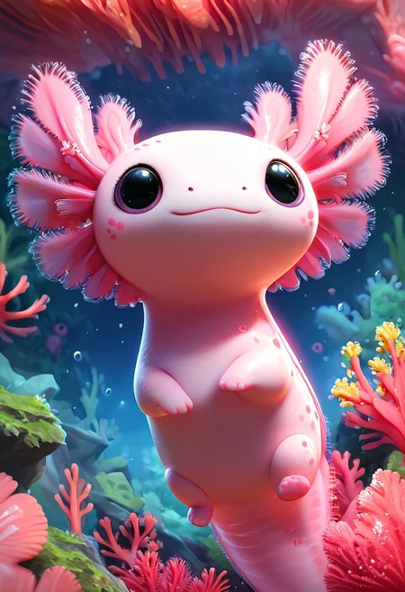 ng_deepnegative_v1_64t, score_9, score_8_up, score_7_up, AxolotlWorldXLP, Expressiveh, very detailed, high quality, solo, 1 cute axolotl girl, feral, pale pink skin, thick tail, undersea background, coral, realistic, 3d, close up:1.2, from above, from below