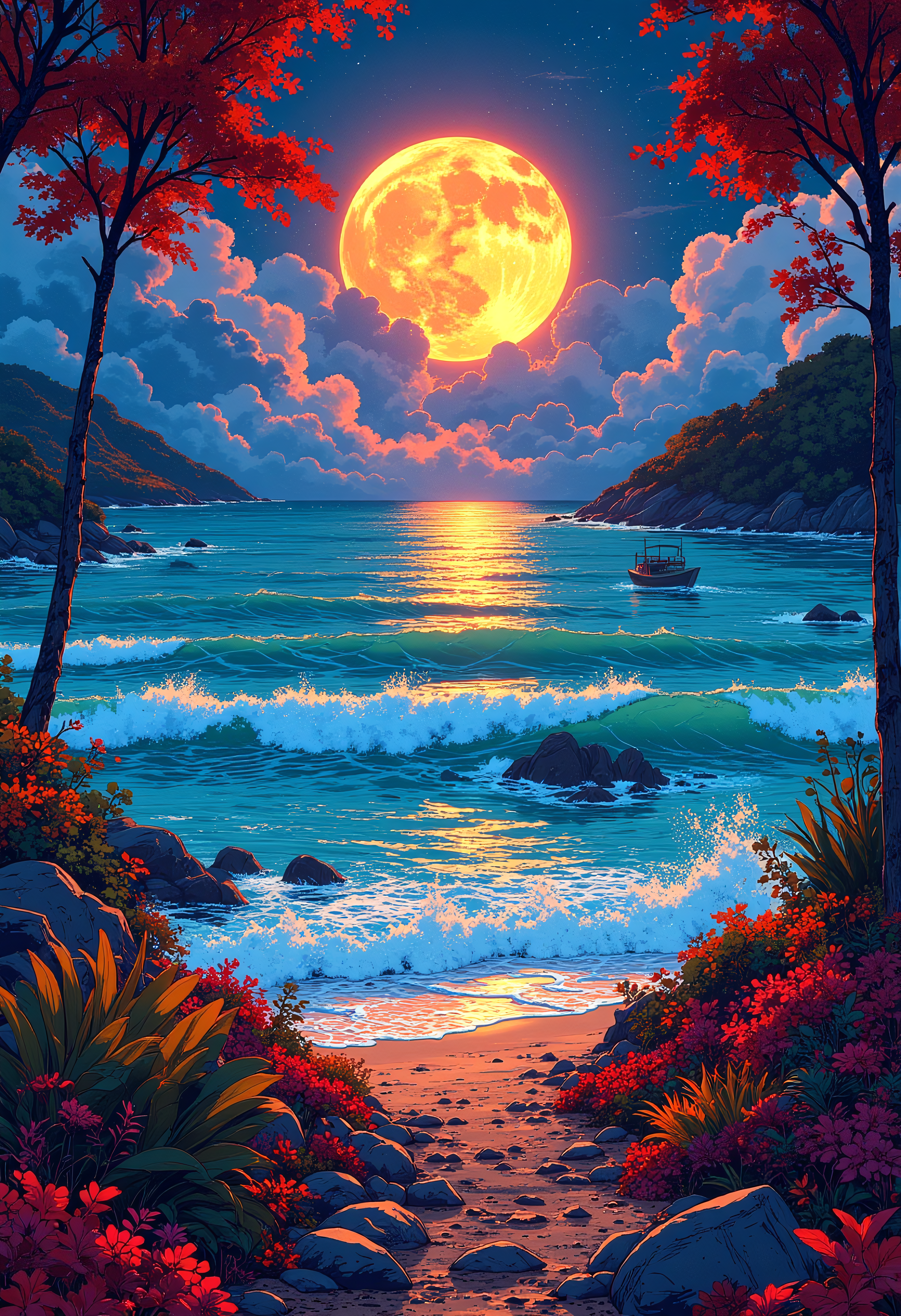 A traveler in paradise, vibrant glow