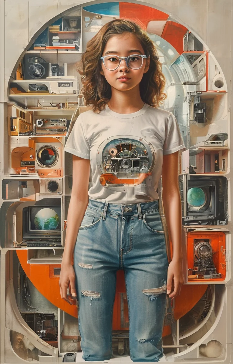 masterpiece,best quality,<lora:tbh242-sdxl:0.9>,illustration,style of Cutaway view tech genius teenage girl