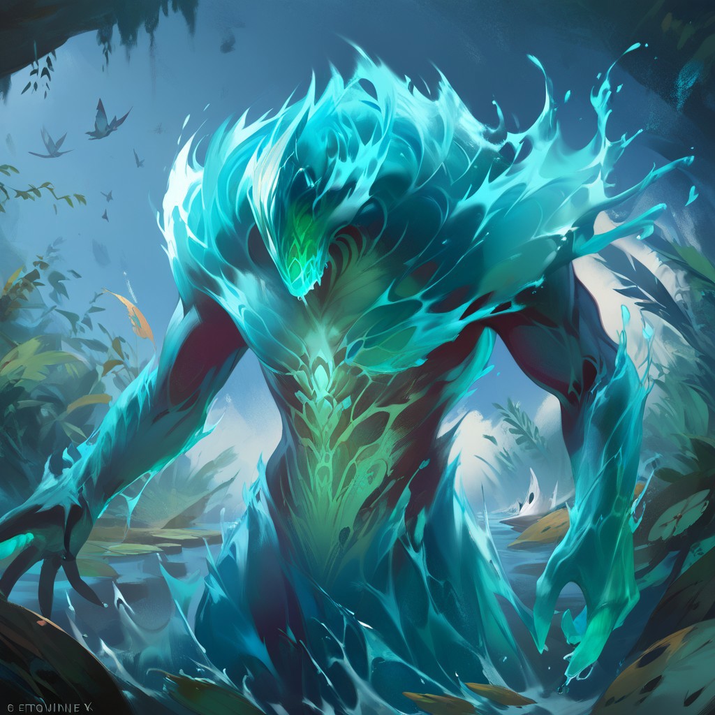 score_9, score_8_up, score_7_up, masterpiece, best quality, newest, absurdres, highres, gwentstyle, no humans, monster, water, Livingwave-IL.V1.0