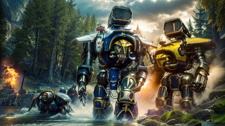 realistic analog photo, award winning photo,
<lora:FantasyLandscape-10:0.75> fanlan,
<lora:Titans MK1 by CARAXES:1> titans, reaver, giant, massive size diffrence, marching across river,
RAW, highres, 8k, uhd, High Dynamic Range, tonemapping, crisp details,