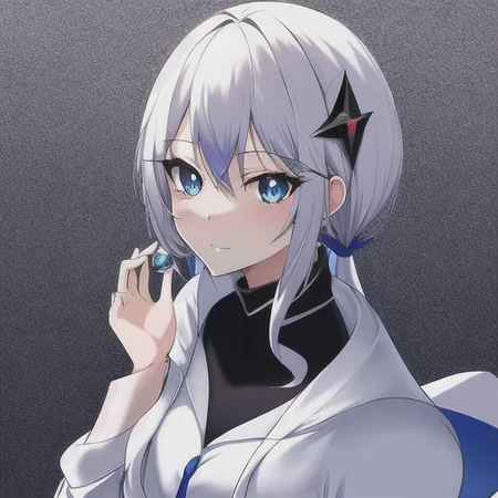 masterpiece, best quality, anime girl, Kafu, looking at viewer, modeling, {{{{{{masterpiece}}}}}}, white hair, blue eyes, diamond shaped hairclip