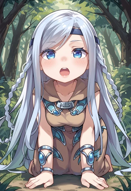 (score_9:0.9),score_8_up,score_7_up,rating_explicit,(zPDXL),(zPDXL3),
<lora:Maiden with Eyes of Blue PonyXL v1.2:0.71>,forest,maiden with eyes of blue, 1girl, dragon, open mouth, all fours, chibi, solo, eye laser, glowing eyes, brown dress, blue eyes white dragon, brown circlet