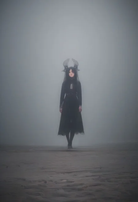 source_photo, realistic, Anime,2.5D A highly detailed fantastical picture of demon in traveling skins wandering the wastelands of hell. Walking with a large hell creature covered in gear. High winds causing sand and debris to kick up against them, Far Away