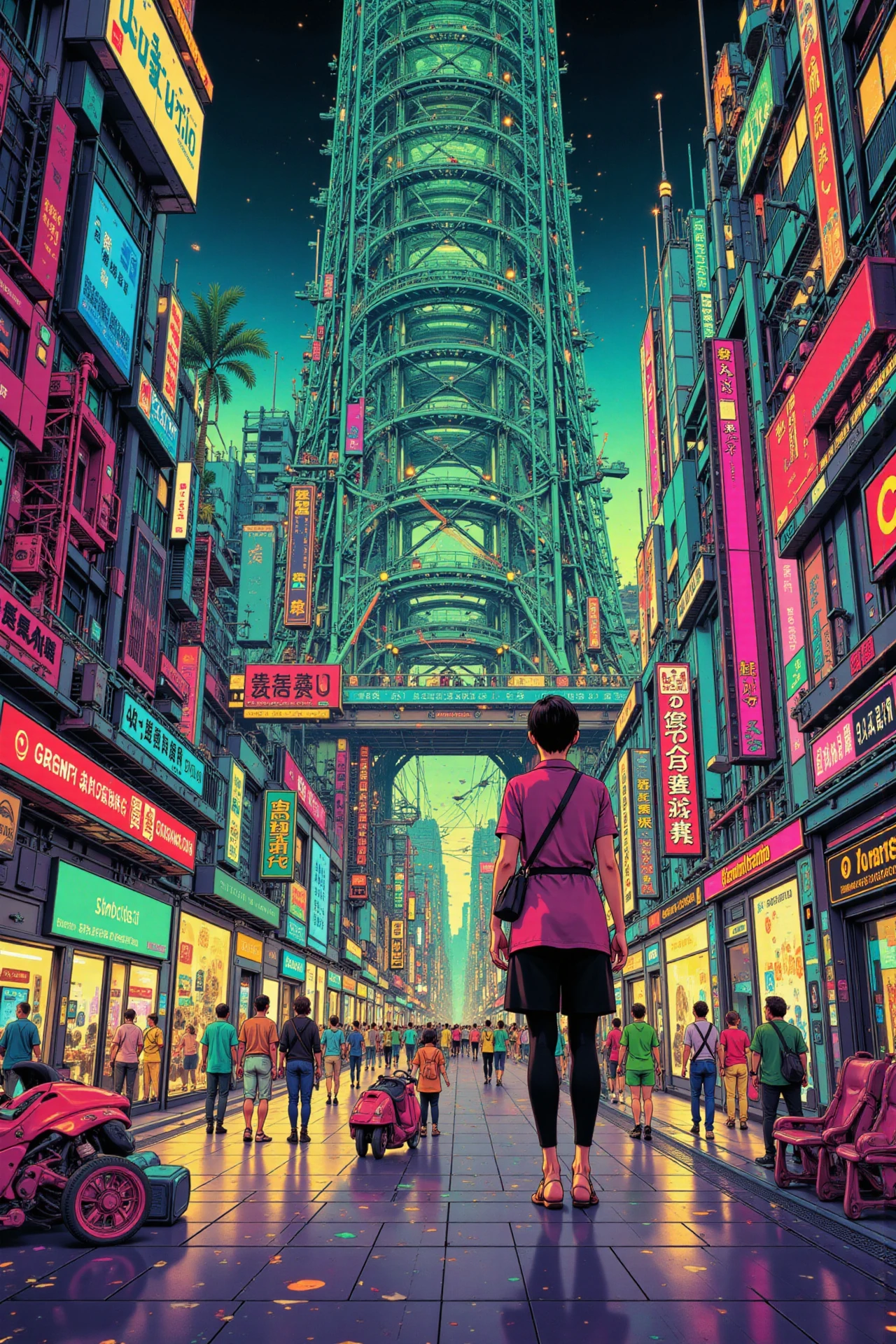 a cyberpunk futuristic mall beautiful landscape, wind, woman, very intricate, very detailed, sharp, bright, colorful, <lora:Hand v2:0.5> <lora:Anti-Blur:1><lora:Insane Detail Slider:0.25>  <lora:flux.1_lora_flyway_Epic-detail_v2:0.3> <lora:fluxenhancer:0.25> <lora:ROWER:0.6> <lora:flux-charmer-v1-1:0.4>>   <lora:90s-anime:1> retro anime, 77oussam 90s, 1990s anime