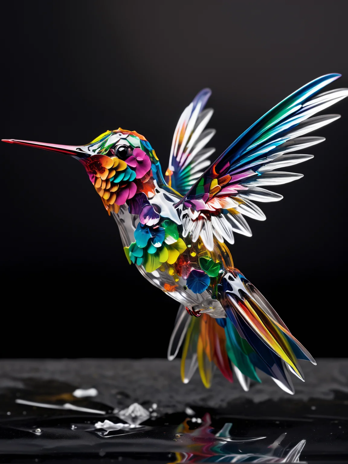 ais-colorfulplastic hummingbird fluttering its wings <lora:Colorful_Plastic_SDXL:1>
