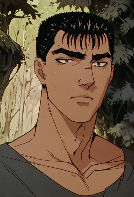 score_9, score_8_up, score_7_up, score_6_up, score_5_up, score_4_up,
<lora:BerserkV5:1> berserk,
guts, 1boy, male focus, forest, outdoors, portrait,