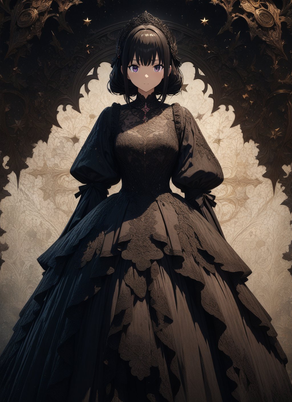 (anime, masterpiece, intricate:1.3), (best quality, hires textures, high detail:1.2), (4k),(incredibly detailed:1.4), (extremely detailed CG unity 8k wallpaper), 1girl, dress, star, <lora:Nitatan:0.8> nitatan, anime, wb, blots, empty background, dark lettering