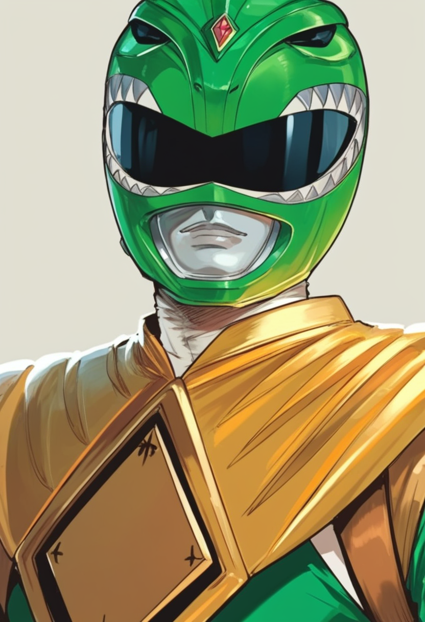 (score_9:0.9),score_8_up,score_7_up,anime style,rating_safe,<lora:Green Ranger ponyXL v2:0.85>, Green Ranger, 1boy, solo, portrait, helmet