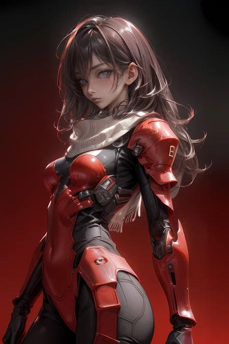 high quality, 1girl <lora:GabyMSD:1>, android, (black and red) upper armor, mechanical arms, scarf, long hair, white hair, standing, red background, looking at viewer, from behind, simple background, <lora:nijiarmor_v2:0.8>, absurdres, highres, ultra detailed, best quality, (solo:1.2), (extremely detailed eyes, skin texture:1.2) shiny skin,( looking at viewer:1.2)
<lora:more_details:0.7>