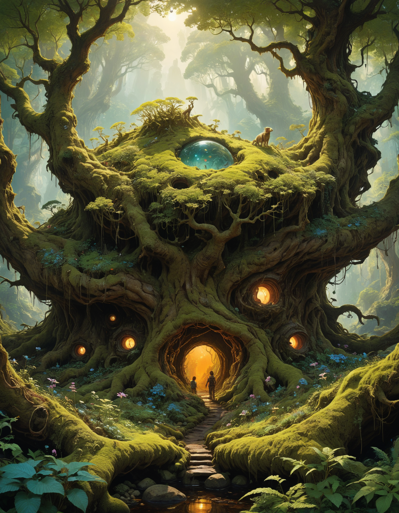 hyper realistic and highly detailed, by Annie Leibovitz and Sachin Teng, panoramic wide angle shot of an phenomenally beautiful otherworldly landscape, famous artwork by (ralph blakelock:1.1) and (asher brown durand:1.1), detailed expressive eyes, fantasy style, the shiny firexolder, a shrewd jungle dweller, covered in blorbshmeckeling moss and most often accompanied by the tiny bioluminescent mundane boulderdoodle, it quorbles among gnarled trees and the enchanted jibberquillflowers in the heart of the lush forbled lands of planet hellshminger, the third, award winning, film grain, dramatic lighting, movie still frame, depth of field,  (masterful, professional, intricate details, masterpiece, best quality:1.5)
<lora:add-detail-xl:0.5> <lora:xl_more_art-full_v1:0.5>