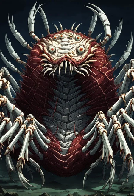 crabbadon covered in eyes and crab limbs, llbreton anime screencap