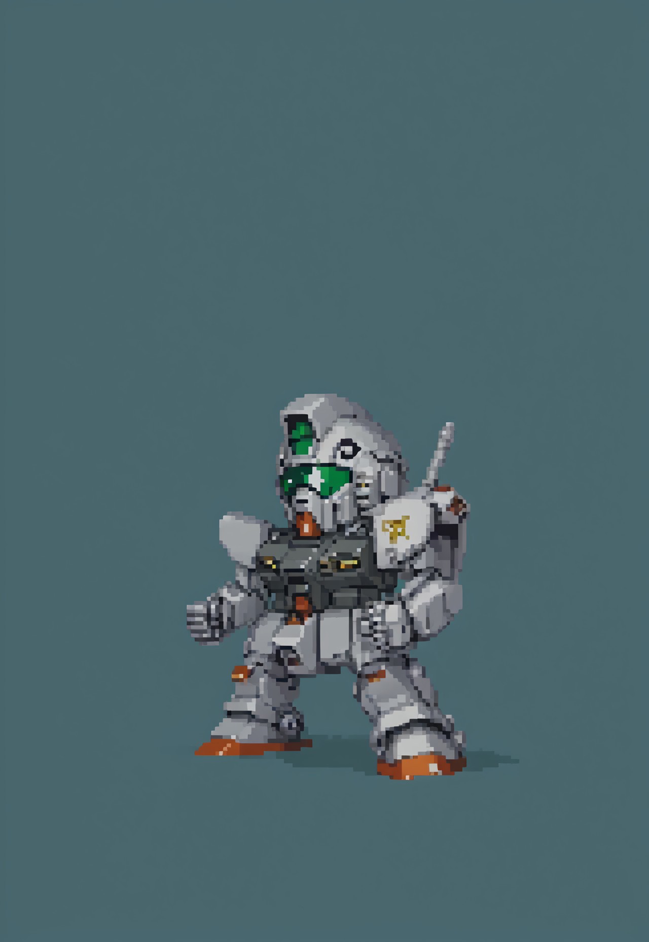 (full body view), (masterpiece), (ultra detailed), best quality, HDA_PixelArtXL_v1.2, gm_cold_districts_type, gundam, green backgroundm, chibi, simple background, SRWFStyle