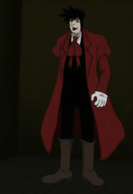 sbhj, bad quality, worst quality, worst detail, Normalucard, solo, 1boy, male focus, black hair, red eyes,red coat, red ascot, white shirt, black jacket, white gloves, black pants, brown boots,