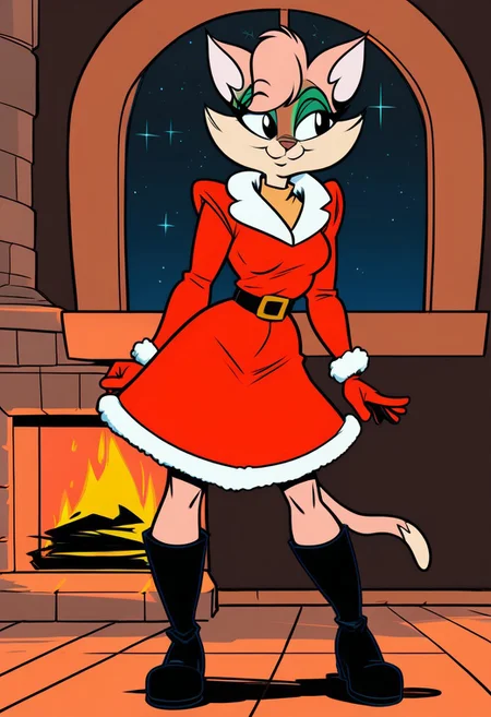score_9, score_8_up, score_7_up, score_6_up, score_5_up, score_4_up, retro artstyle, BREAK
Tabitha_Fantomcat,cat girl,short hair,1girl, red dress, furry female, dress, smile, furry, solo, christmas,black eyes, pink fur, night, fur trim, fire, fur-trimmed dress, animal ears, long sleeves, animal nose, window, breasts, boots, santa costume, standing, black footwear, fireplace, gloves, fur-trimmed sleeves,short hair, sky, star \(sky\), bag, alternate costume, looking to the side, closed mouth, night sky, belt, happy, santa dress, small breasts, indoors, medium breasts
<lora:tabitha-v1:1>