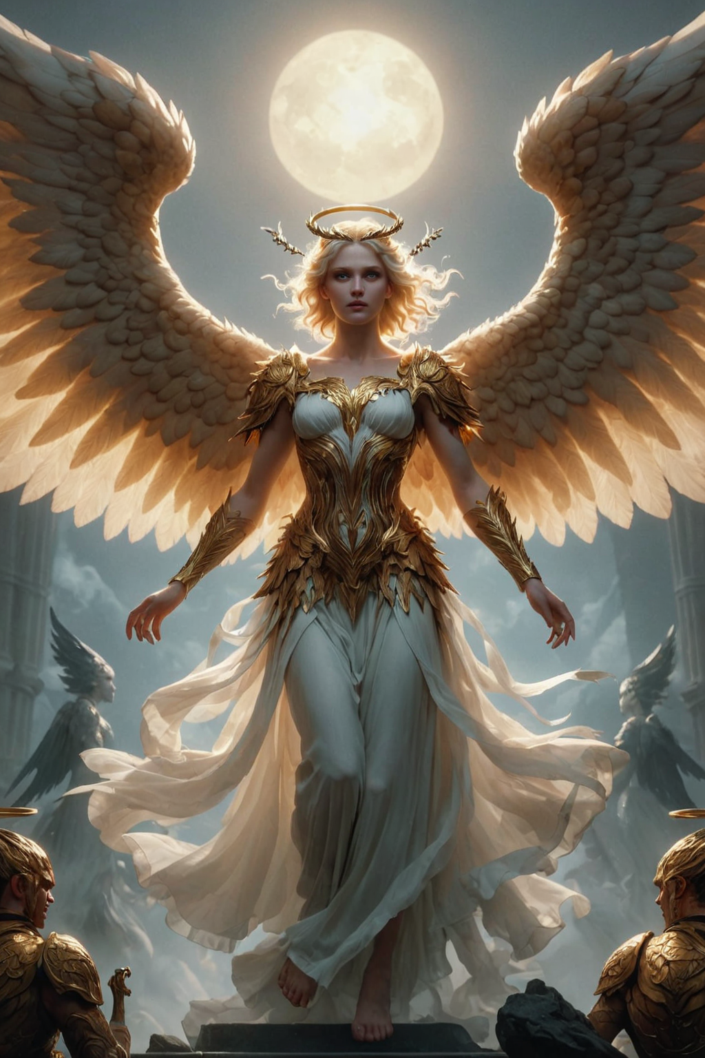 ultra realistic 8k cg, masterpiece, professional artwork, cinematic lighting,  painting of a (angel) summoning monsters <lora:Fantasy_Monsters_XL:1>