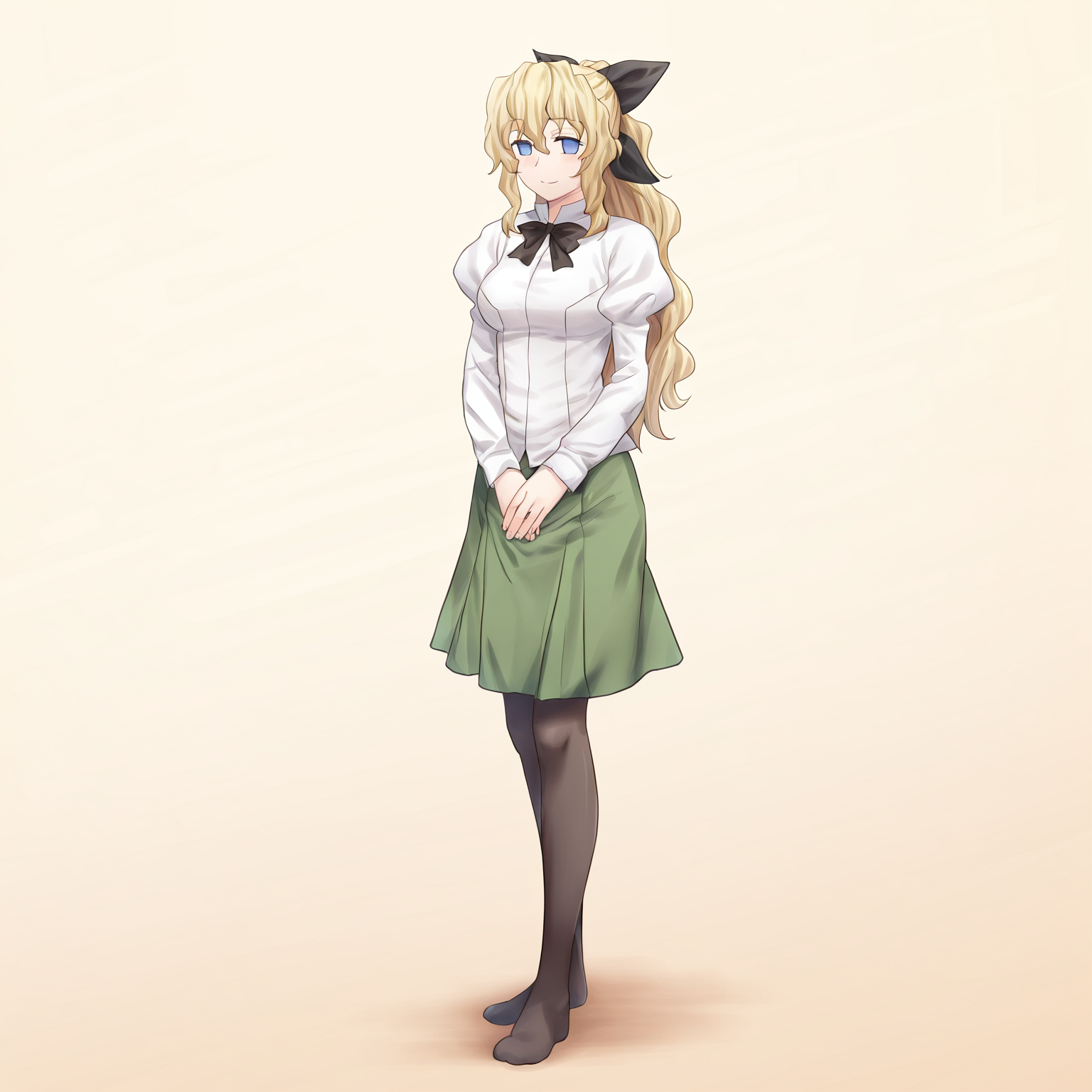 masterpiece, best quality, amazing quality, very aesthetic, absurdres, newest,
1girl, solo, standing, looking at viewer, full body,
<lora:Katawa_Shoujo_charpack_illust-000011:1>, katawa shoujo, yamaku high school uniform, satou lilly, long hair, blonde hair, hair bow, blue eyes, blind, light smile,
game cg, simple background,