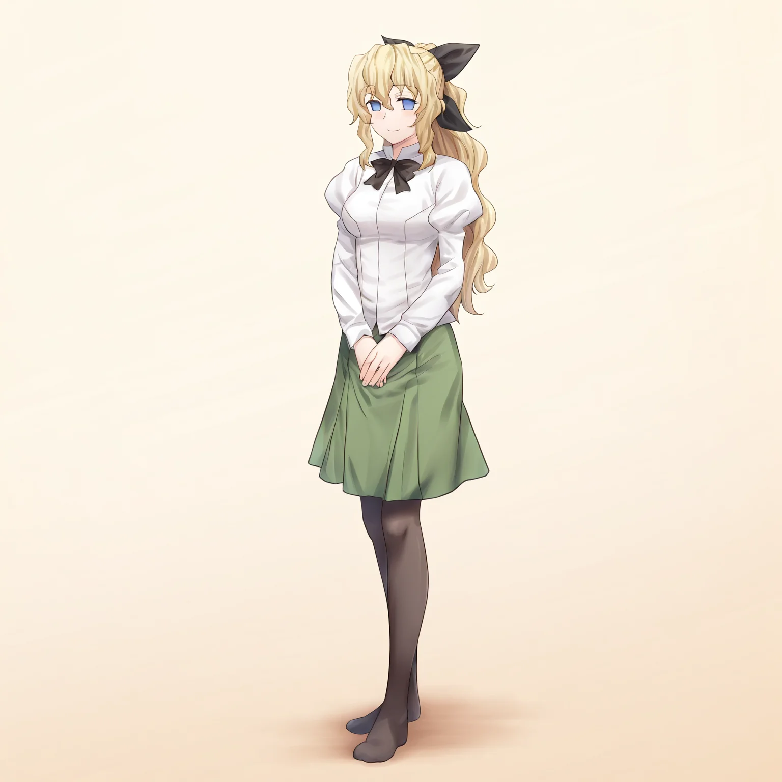 masterpiece, best quality, amazing quality, very aesthetic, absurdres, newest,
1girl, solo, standing, looking at viewer, full body,
<lora:Katawa_Shoujo_charpack_illust-000011:1>, katawa shoujo, yamaku high school uniform, satou lilly, long hair, blonde hair, hair bow, blue eyes, blind, light smile,
game cg, simple background,
