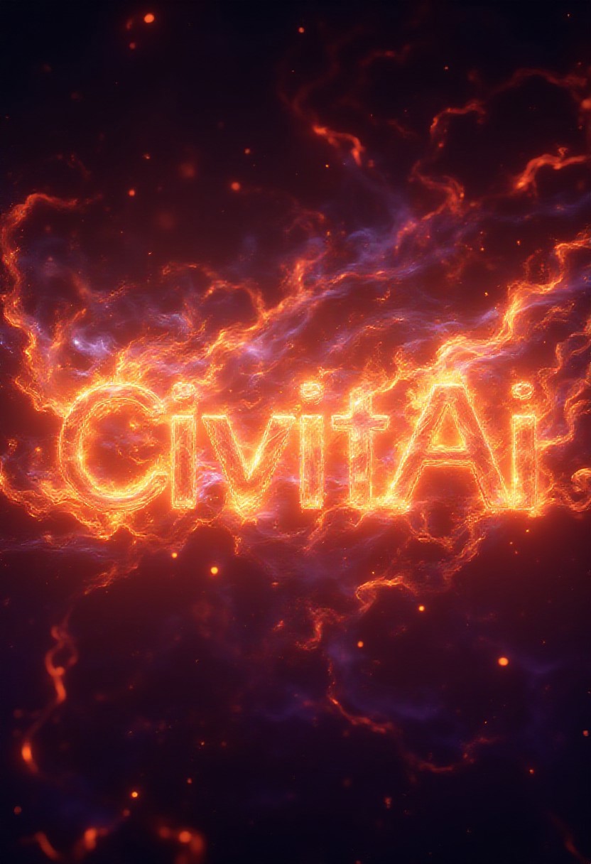 Letters spelling out "CivitAI" floating in mid air, completely engulfed in flames, inferno, blazing, concept art, masterpiece, perfect lighting, purple flames, 4k, absurdres,