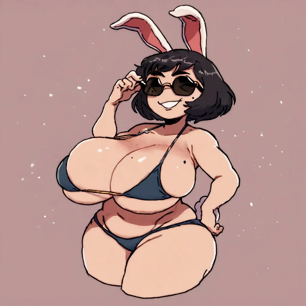 score_9
score_8_up
score_7_up
high_resolution
1girl
breasts
rabbit ears
sunglasses
animal ears
swimsuit
bikini
mole
black hair
solo
huge breasts
shortstack
cleavage
furry
furry female
mole on breast
rabbit girl
short hair
smile
Lewdfroggo-style