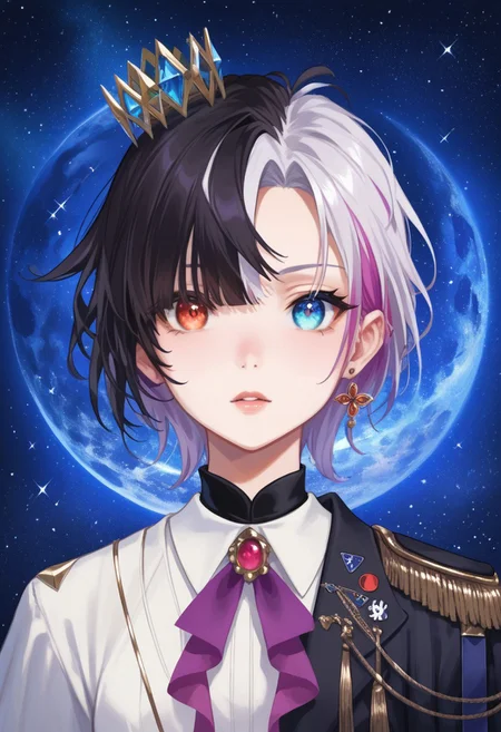 score_9, score_8_up, score_7_up,
masterpiece, best quality, detailed, amazing quality,
detailed background,
detailed eyes, clean eyes, 
solo, 1woman,
dynamic pose,
easynegative,
r1np3nr0s3, two-toned hair, heterochromia, red right eye, blue left eye,