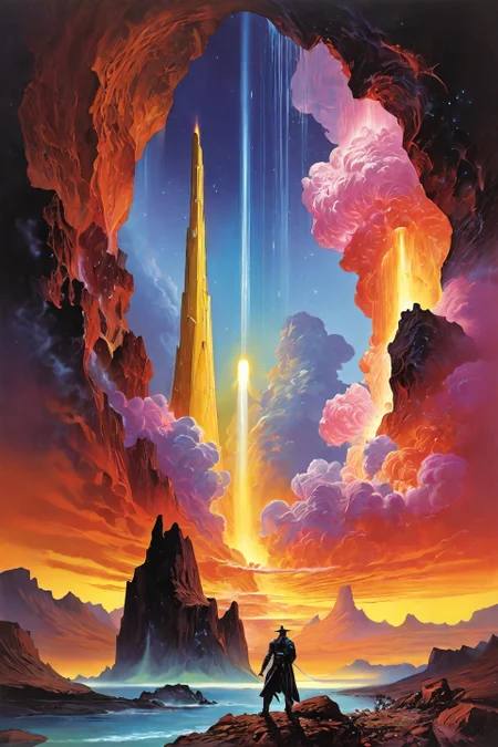 Landscape,Landscape creator,Doorto other world, A volcanic plateau bleeding liquid gemstones sulfur geysers forming topaz obelisks, black hole accretion disk as polar light show, A proliferation of crystalline roses singing in ultrasonic frequencies, eternal monsoon with rains rewriting topography, thermals lifting iridescent pollen sheets, Art painting by Piotr Jabłoński and Boris Vallejo , featured on Boris Vallejo,,
<lora:extremely_detailed:0.7> extremely detailed ,
<lora:add-detail-xl:0.7>,
<lora:softdigital2x2:0.15>,
<lora:EpicF4nta5yXL:0.3>,, Magic realism painting art style, surreal compositions, vibrant colors, blurs the line between reality and fantasy