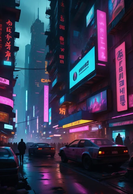 corporate dystopia with towering skyscrapers and neon lights, corporate logos and advertisements everywhere, citizens living in cramped, dark apartments, air filled with the scent of pollution and synthetic fragrances, distant sounds of bustling crowds and mechanical noises, use of 'high resolution', '8k', 'hyper-detailed', 'cyberpunk', 'dramatic lighting' to highlight the contrast, 'depth of field' for immersive effect, 'HDR' for high dynamic range