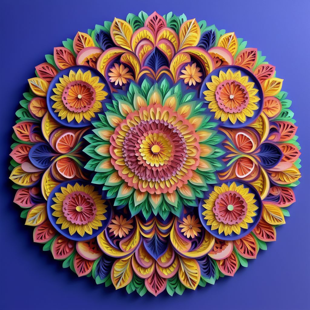 , Mandala style, paper art, beautiful tropical fruits theme, colorful, 3d mandala pattern,  asymetrical